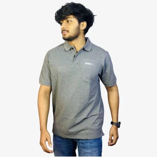 Men's Grey Cotton Polo T-Shirt – Classic Fit Casual Collar Tee